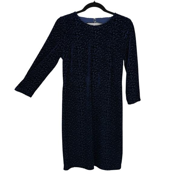 Spense shift Dress size 8 Blue Velvet burnout Animal Pattern 3/4 Sleeve Keyhole - Picture 1 of 12